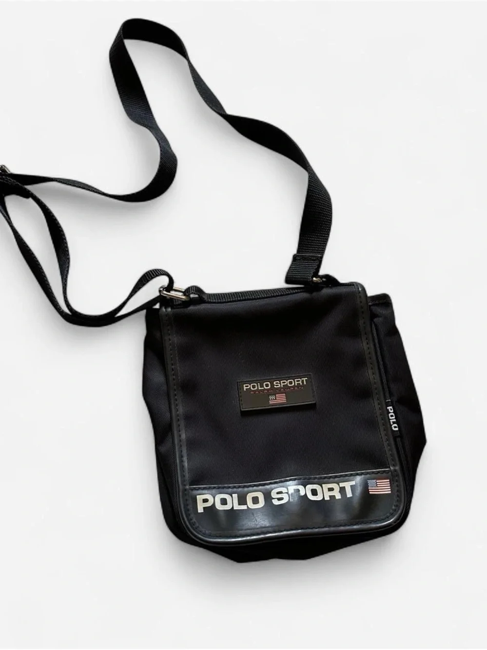 Vintage Polo by Ralph Lauren Black Polo Sport Messenger Bag